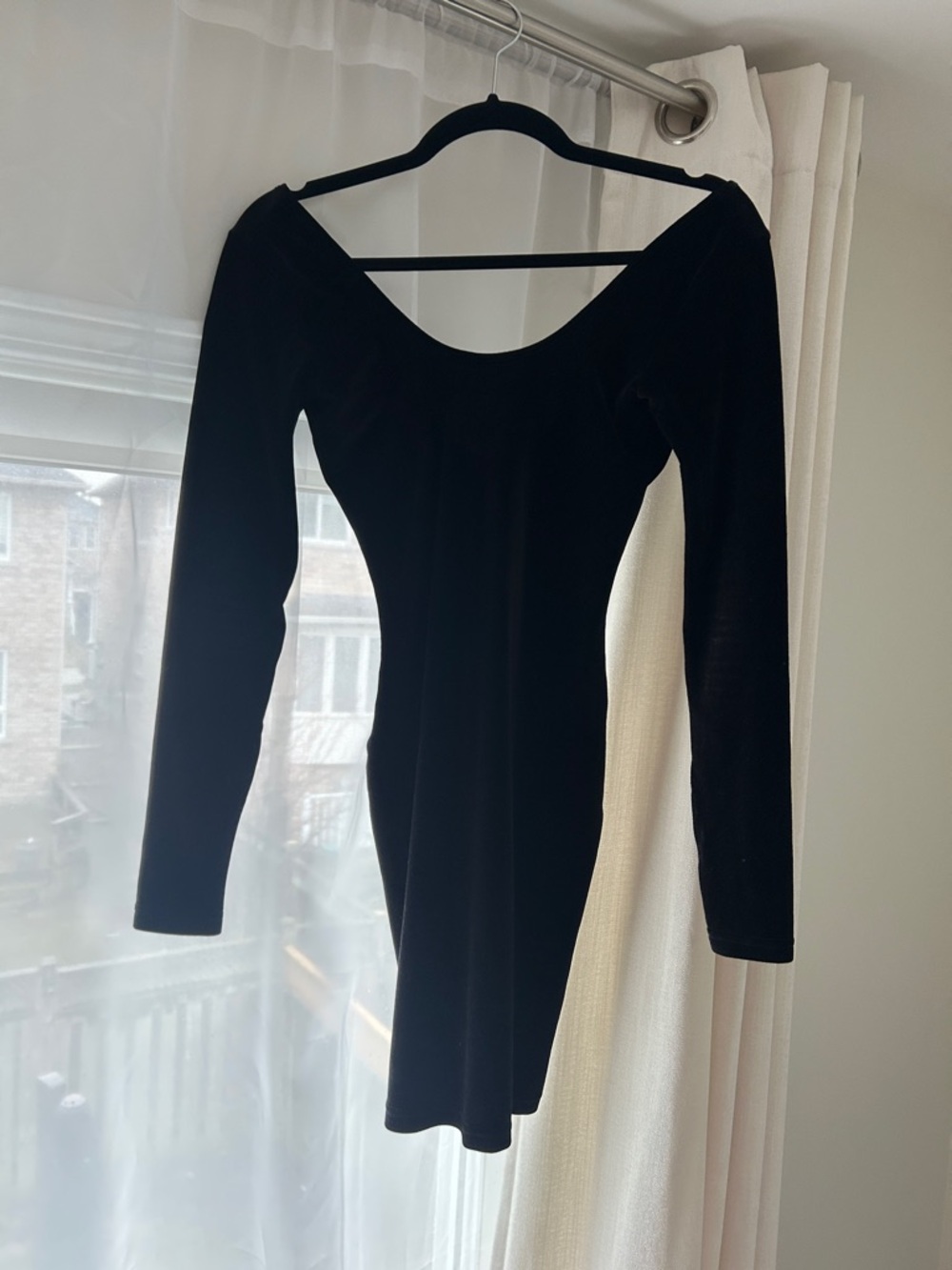American Apparel Velvet Black Long-Sleeve Scoop Neck Dress